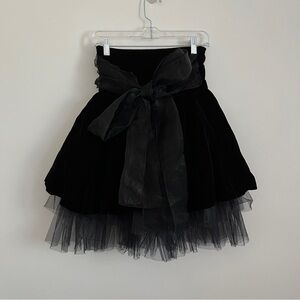 Vintage Black Velvet Tulle Skirt with Oversized Bow